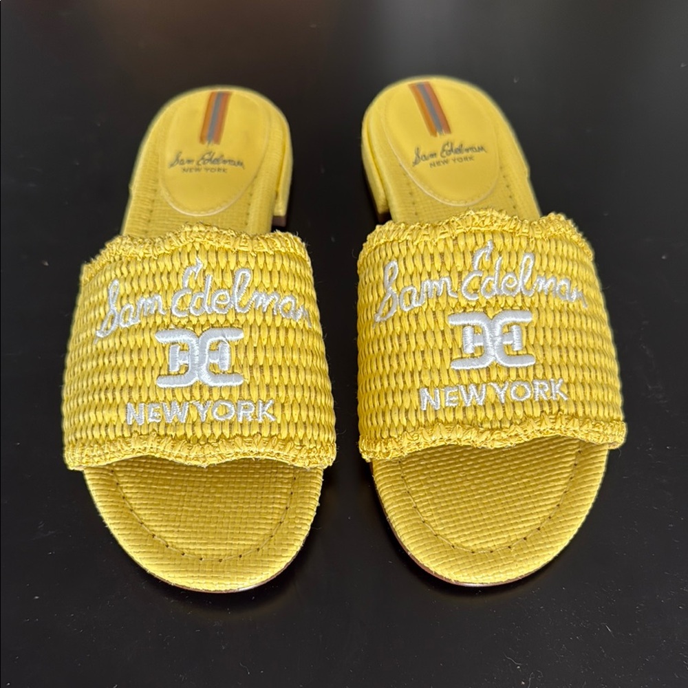 Sam Edelman Yellow Raffia Slide Sandals - Picture 4 of 4
